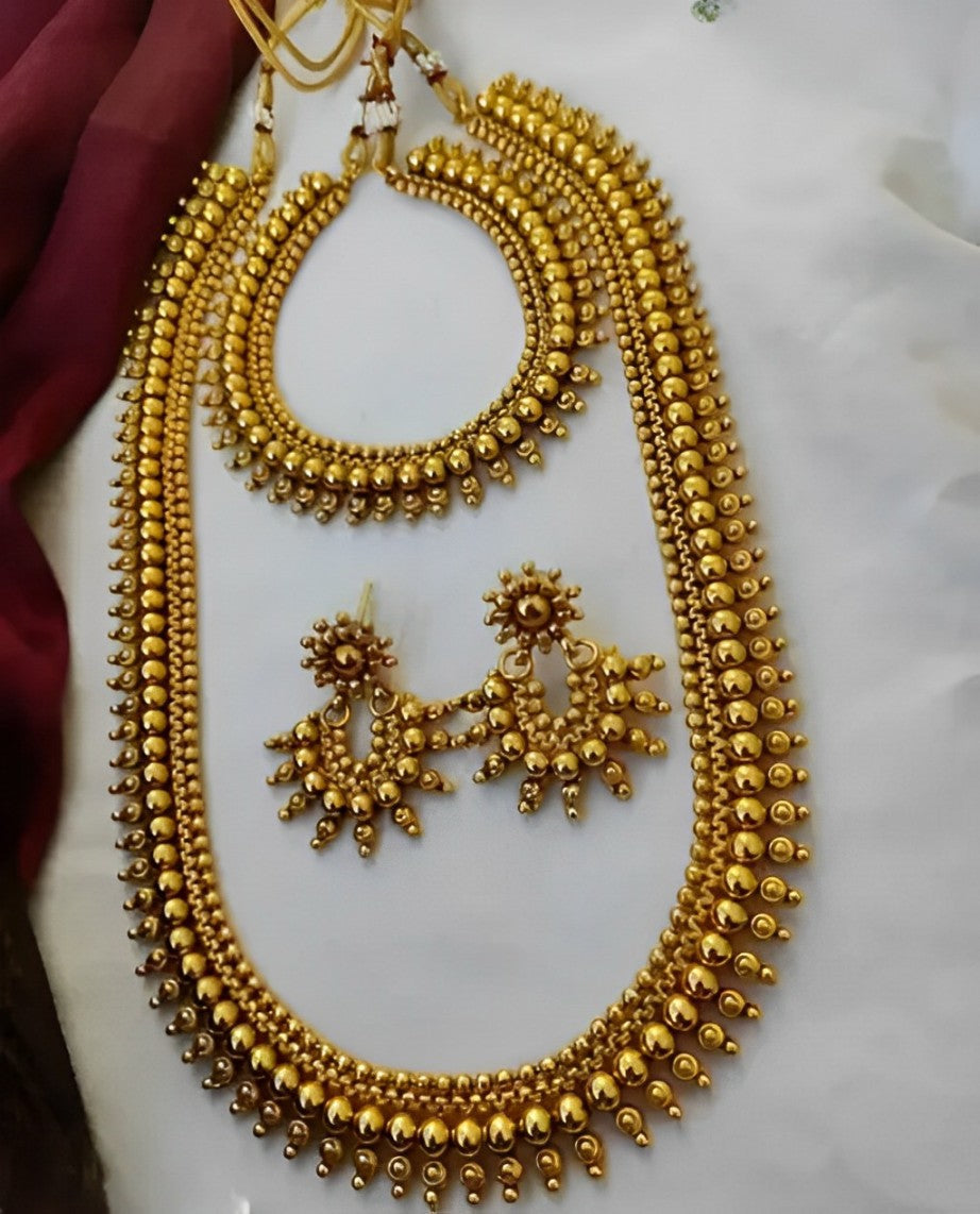 Jewel City Traditional Gold-Plated Kolhapuri Saaj Necklace Set with Matching Earrings | Grocsy