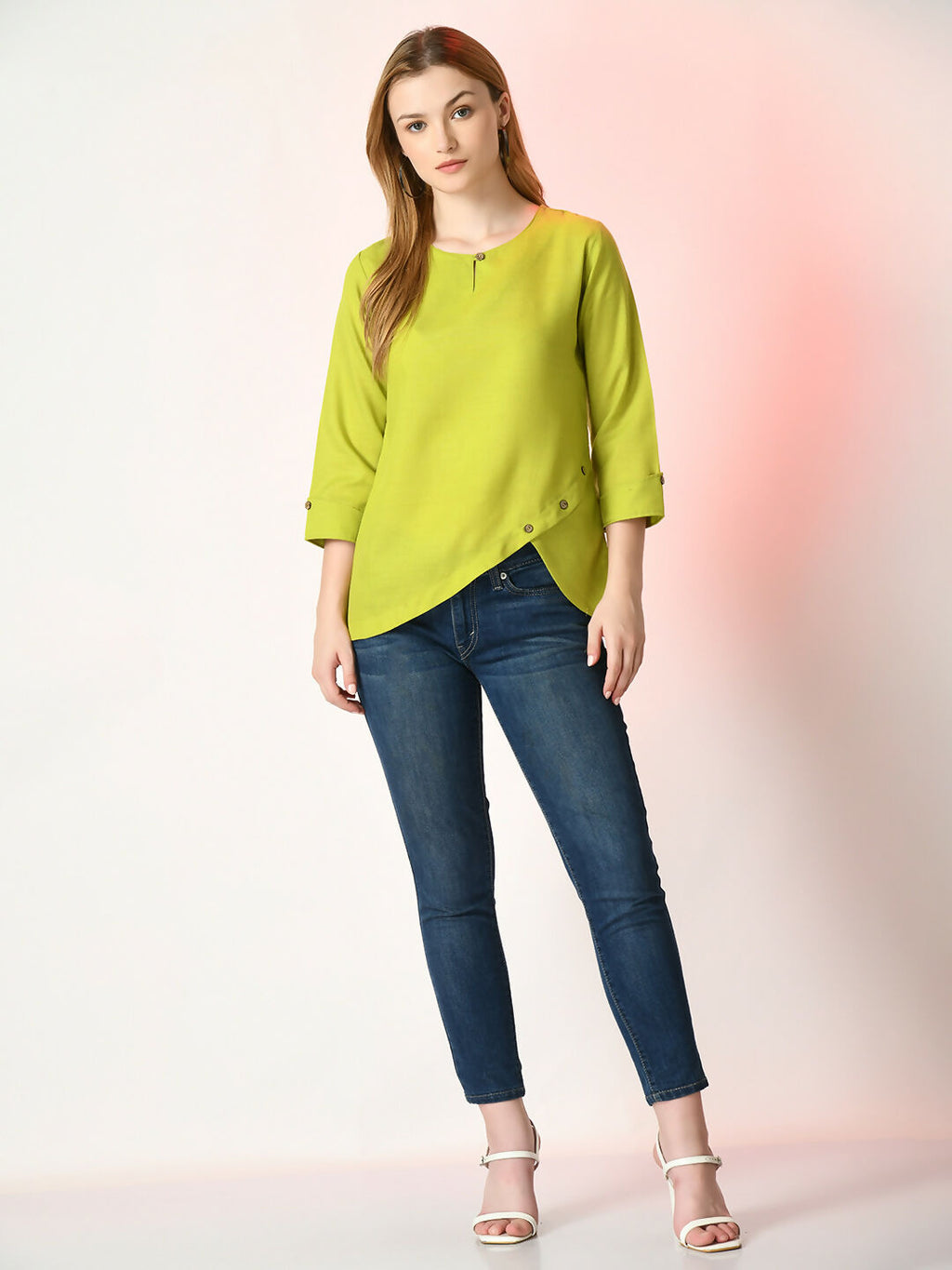 Myshka Women's Green Solid Top | Grocsy