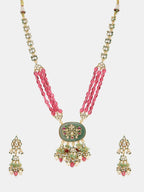 Ruby Raang 22k Gold Polished Long Multi Kundan Necklace With Earrings | Grocsy