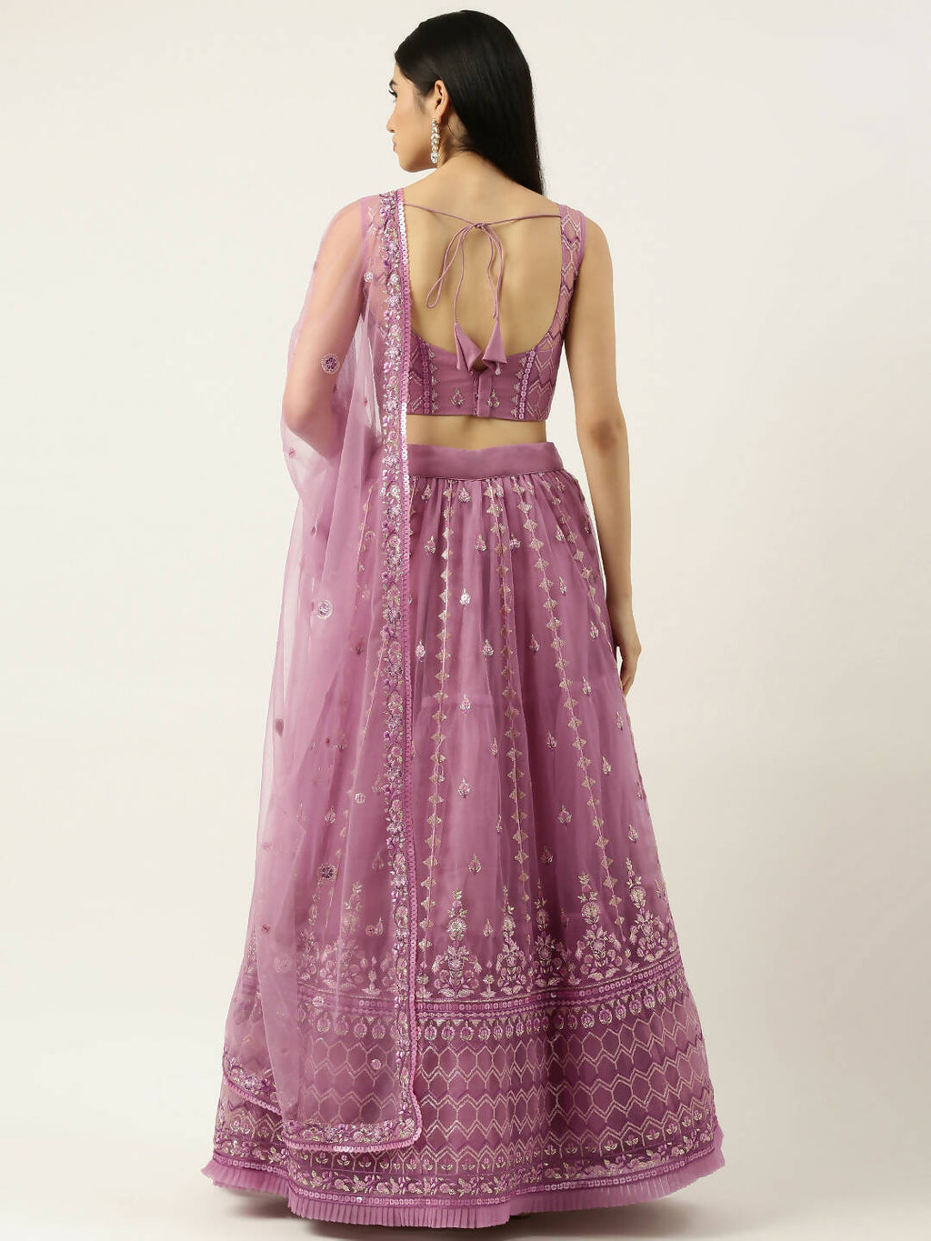 House of Panchhi Rose Gold Net Sequinse Work Lehenga & Blouse, Dupatta | Grocsy