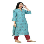 Lagi Women's Turquoise Blue Printed Straight Kurta & Pant (MC41A) | Grocsy