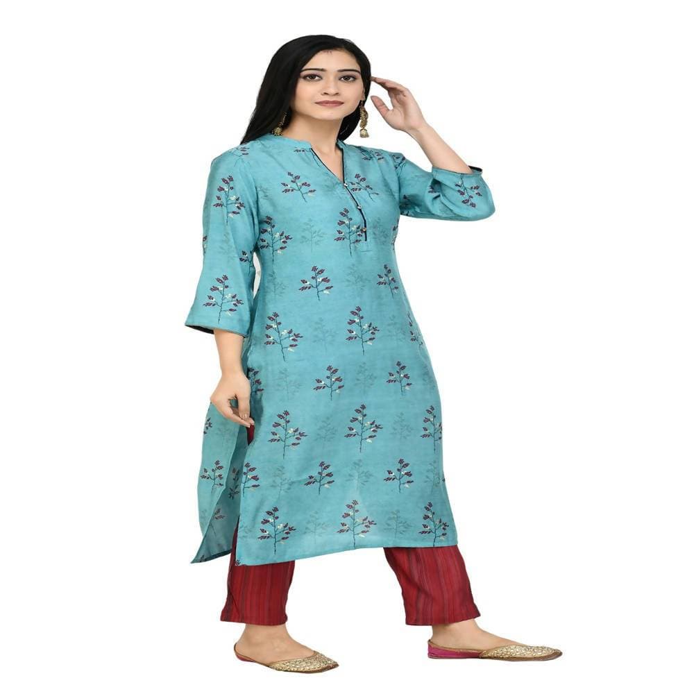 Lagi Women's Turquoise Blue Printed Straight Kurta & Pant (MC41A) | Grocsy