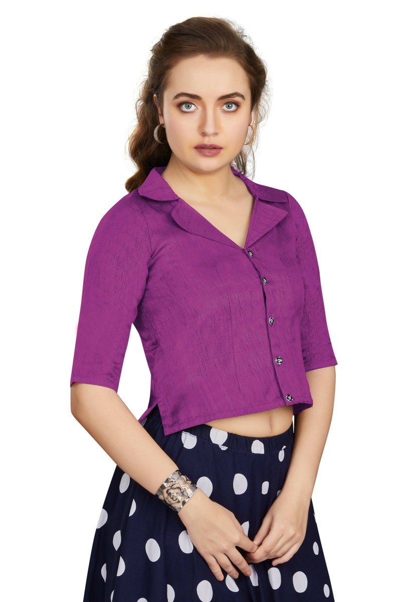 Aastha Fashion Women's Women's Purple Art Silk Button Readymade Blouse | Grocsy