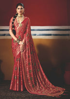 Joban Fashion Red Dull Moss Brasso Saree | Grocsy