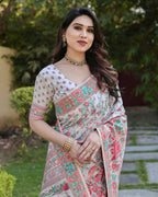 Vastranavya Luxury and Beautiful Soft, Smooth, Flowing Original Pashmina Soft Cotton Saree with Matching Blouse Fabric - Off White | Grocsy