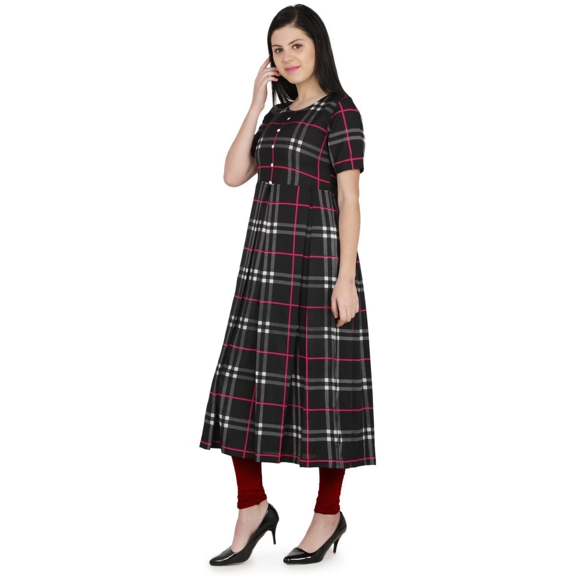 Kanoor Women's Multicolour Frock Style Round Neck Kurti | Grocsy
