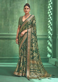 Joban Fashion Greendell Moss Brasso With Kasab Zari Border Saree & Tassels With Brasso Blouse | Grocsy