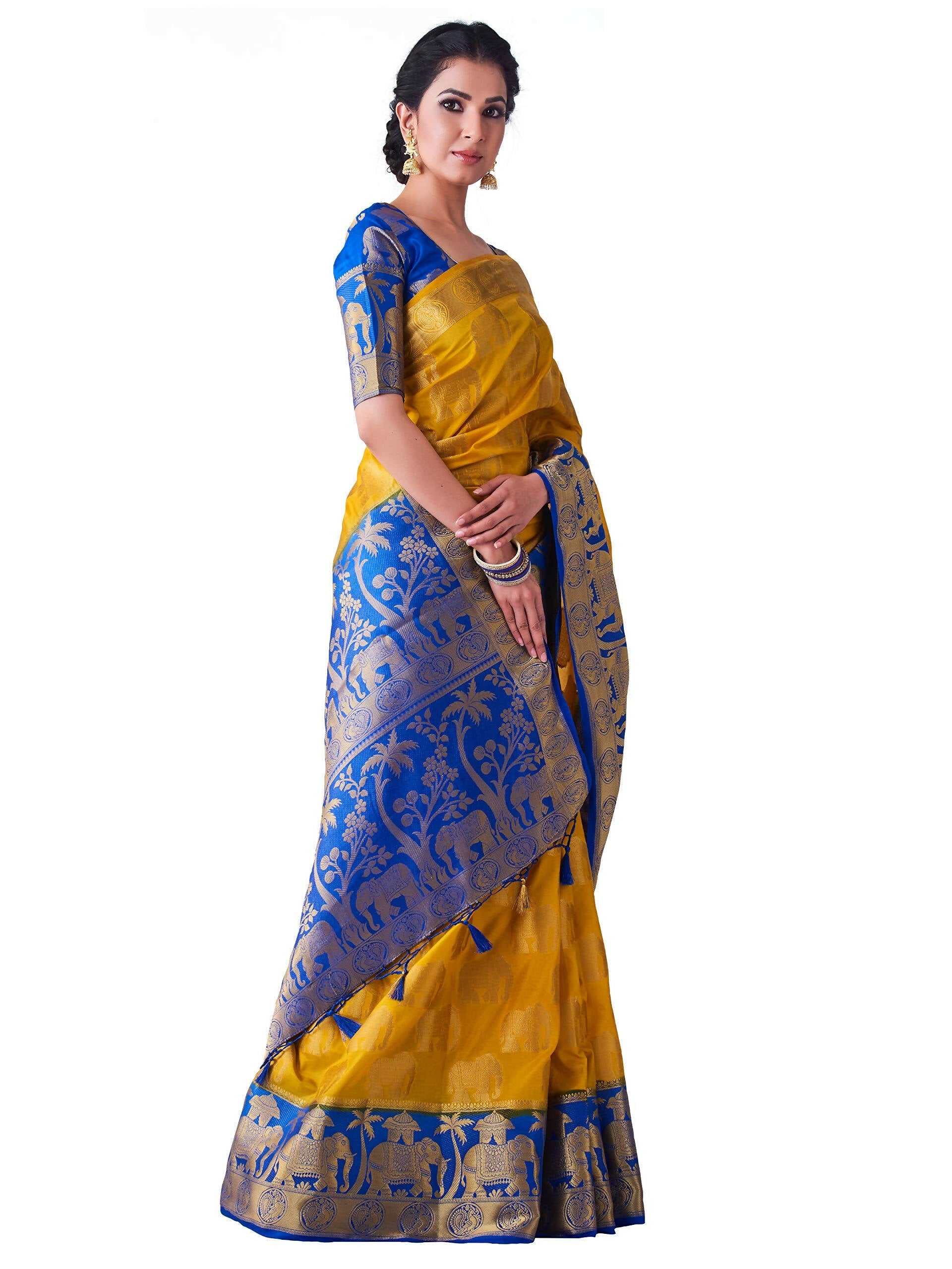 Mimosa Women's Gold Kanjivaram Art Silk Saree | Grocsy
