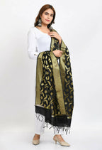 Mominos Fashion Moeza Women's Banarsi Silk Floral Woven Design Black Dupatta | Grocsy