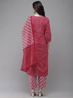 Yufta Women Pink Embroidered Regular Kurta with Palazzo & With Dupatta | Grocsy