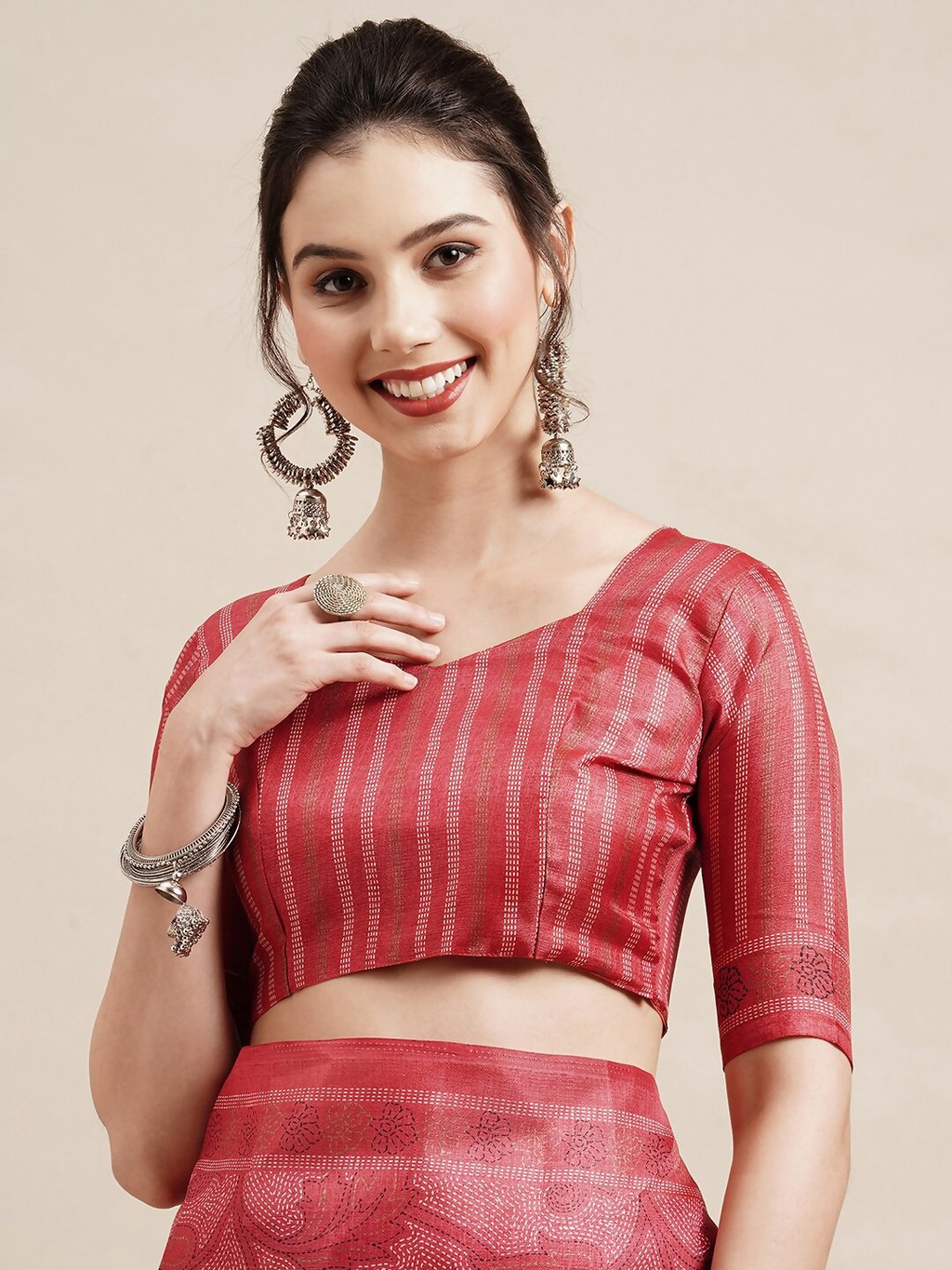 Saree Mall Red & White Ethnic Motifs Art Silk Saree | Grocsy