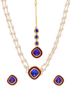 Ruby Raang Blue and Red Meenakari Kundan Necklace with Earrings & Maang Tikka | Grocsy
