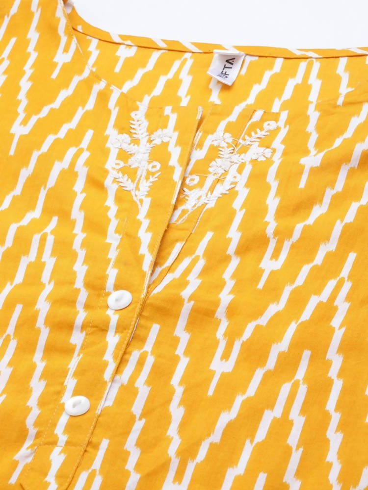 Yufta Women Yellow & Off white Printed Kaftan Kurta | Grocsy
