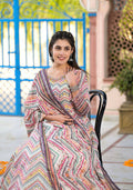 Functional Designer Off White-Muliti Dola Silk Anarkali suit with Dupatta - Ramya | Grocsy