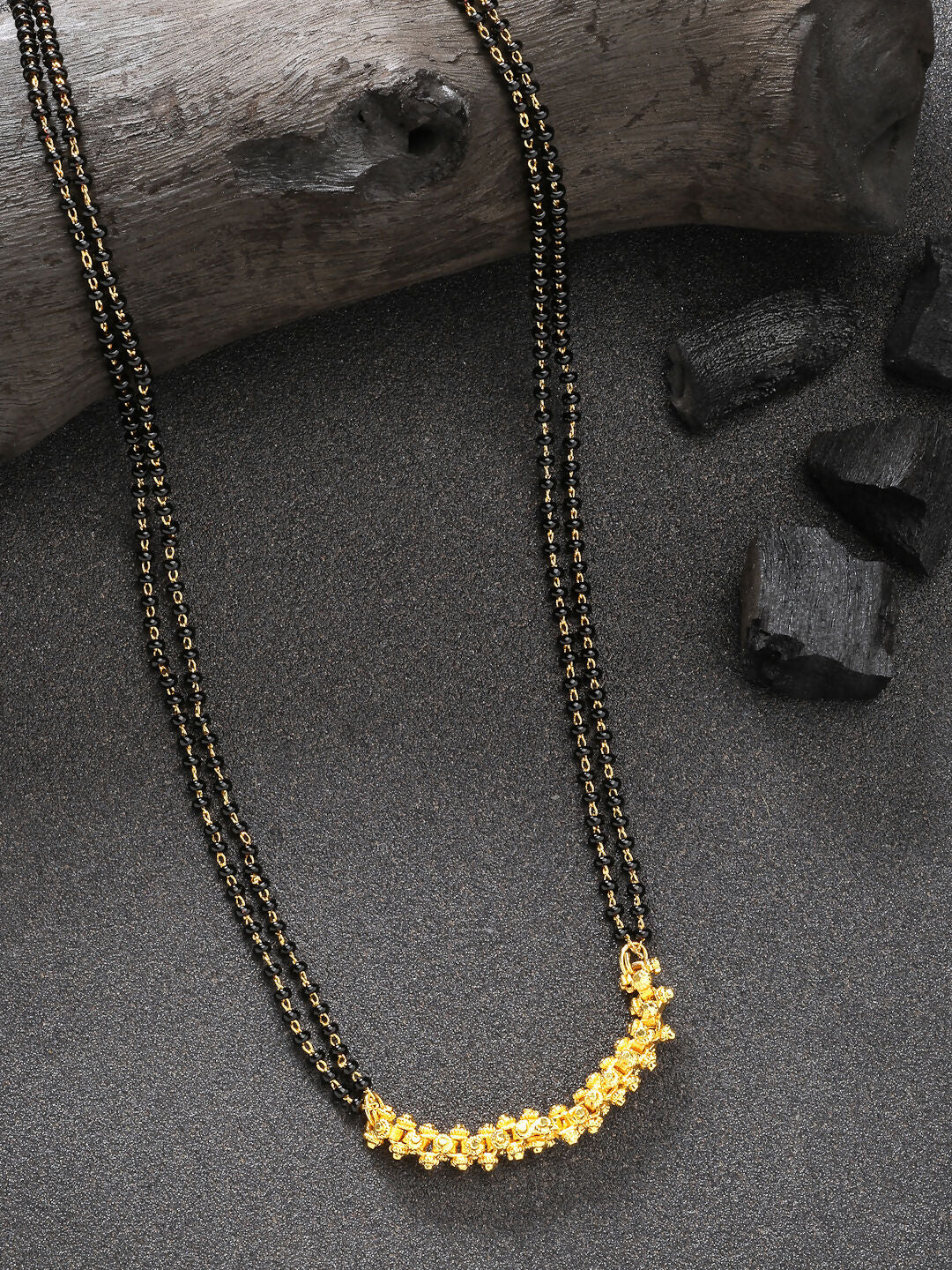 NVR Women's Set of 2 Black Gold-Polished & Beaded Mangalsutra | Grocsy