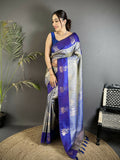 Joban Fashion Grey Intricate Zari Weaving Soft Silk Dharmavaram Saree | Grocsy