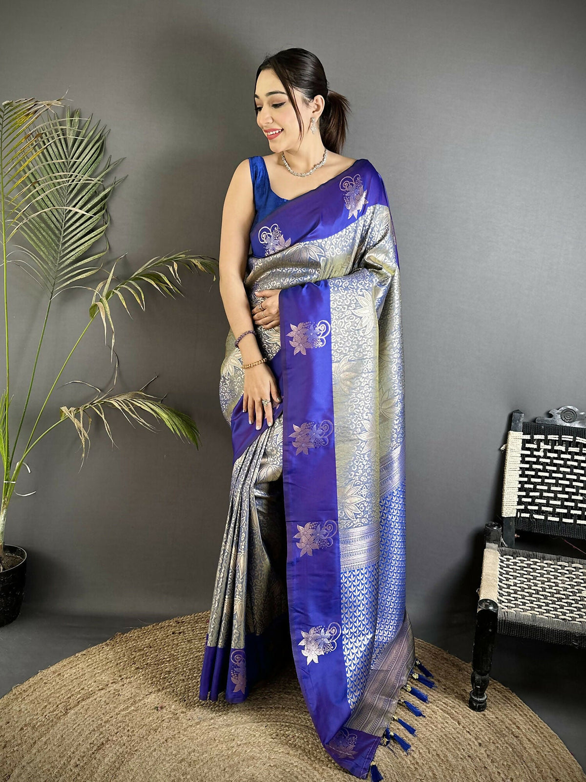 Joban Fashion Grey Intricate Zari Weaving Soft Silk Dharmavaram Saree | Grocsy