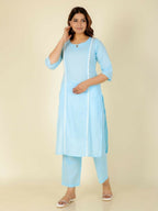 Aramya Panelled Soft Cotton Solid Women's Kurta - Blue | Grocsy
