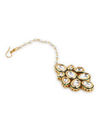 White Gold-Polished Kundan Studded Beaded Maang Tikka - Ruby Raang | Grocsy