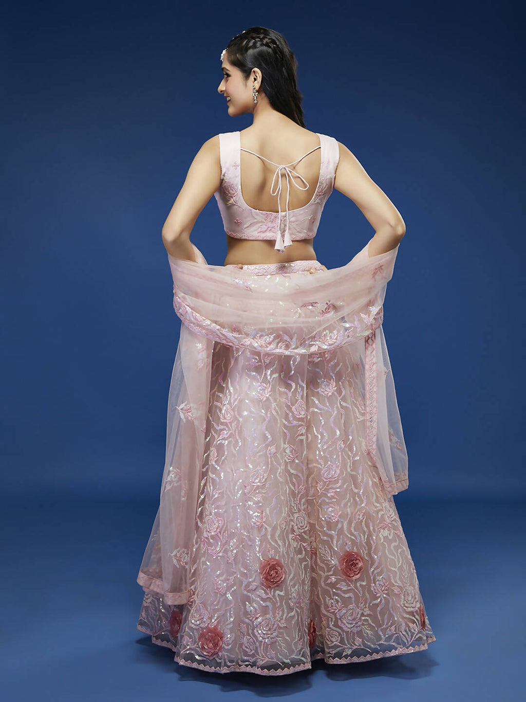 House of Panchhi Coral Net Sequinse Work Lehenga & Blouse, Dupatta | Grocsy