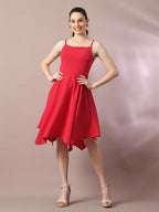 Myshka Women's Pink Solid Shoulder Straps Fit and Flare Party Dress | Grocsy