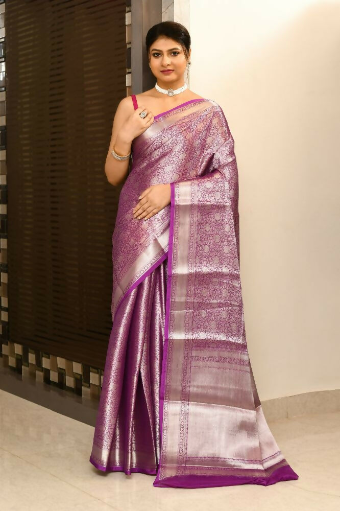 Joban Fashion Lavender Saree Georget Solver Brocket | Grocsy