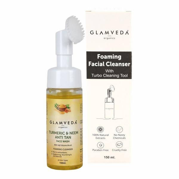 Glamveda Ayurvedic Turmeric & Neem Anti Tan Face Wash With Soft Silicone Brush | Grocsy