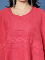 Women Fuchsia Acrylic Self Design Poncho - Wool Trees | Grocsy