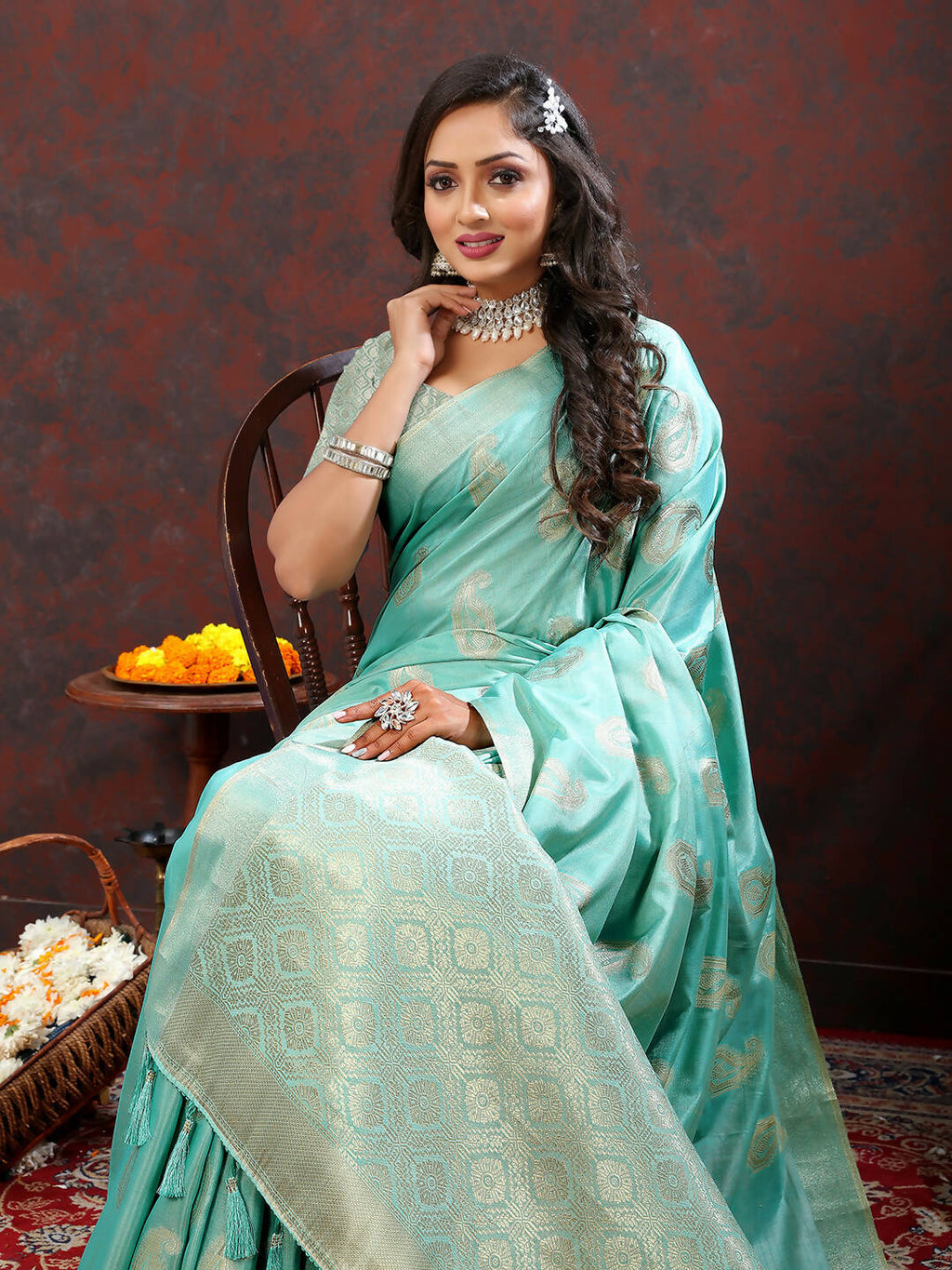 Lorenvalley Fashion Skyblue Cotton Woven Design with Zari Weaving Design Saree | Grocsy