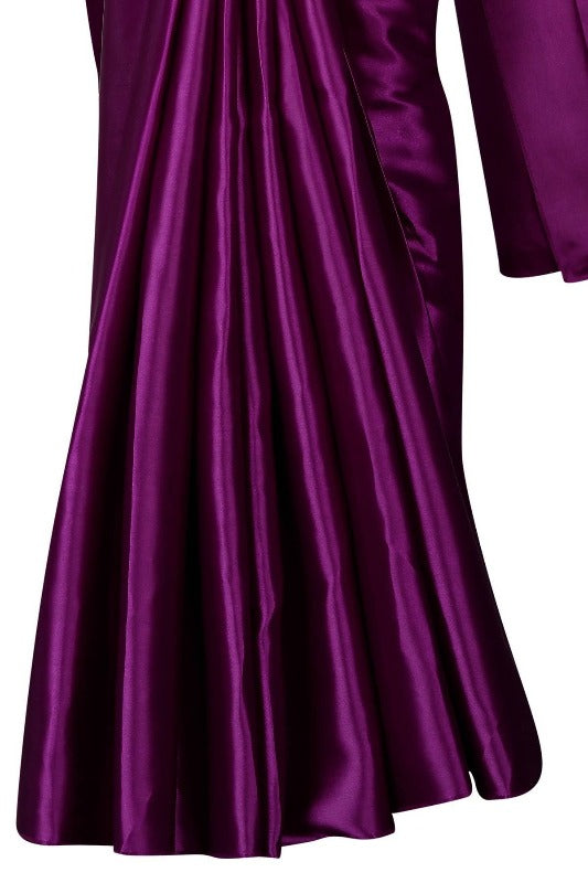 Vamika Violet Satin Designer Saree (PAVITRA WINE) | Grocsy