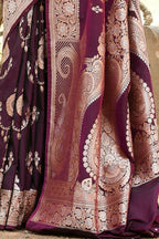 Joban Fashion Wine Banarasi Soft Pure Handloom Banarasi Silk Saree | Grocsy