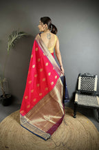 Joban Fashion Pink Intricate Zari Weaving Soft Silk Banarasi Saree | Grocsy