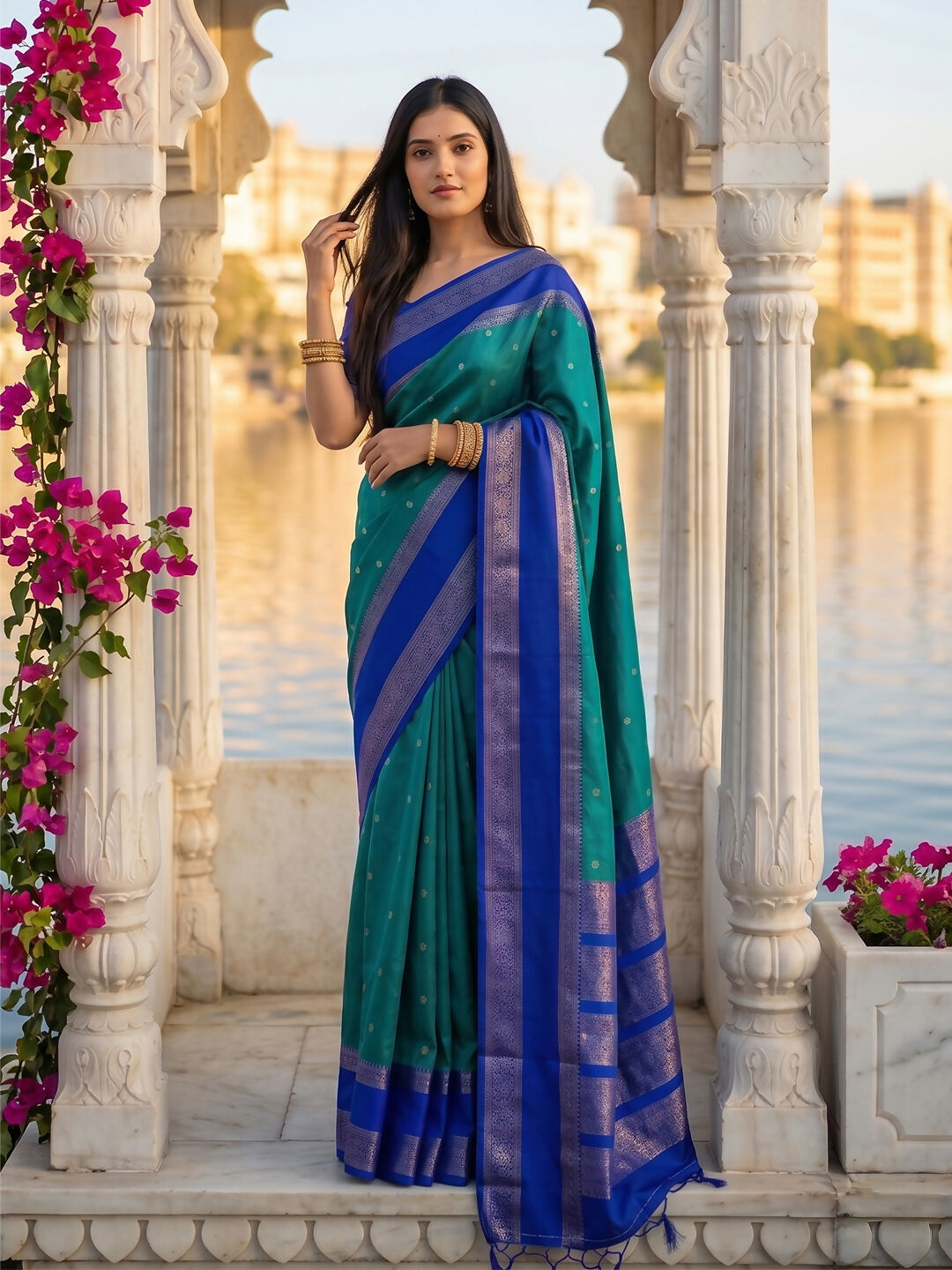 Shree Shyam Fashion Rama Silk Blend Saree | Grocsy