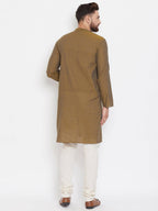Even Apparels Brown Pure Cotton Men's Kurta With Band Collar | Grocsy