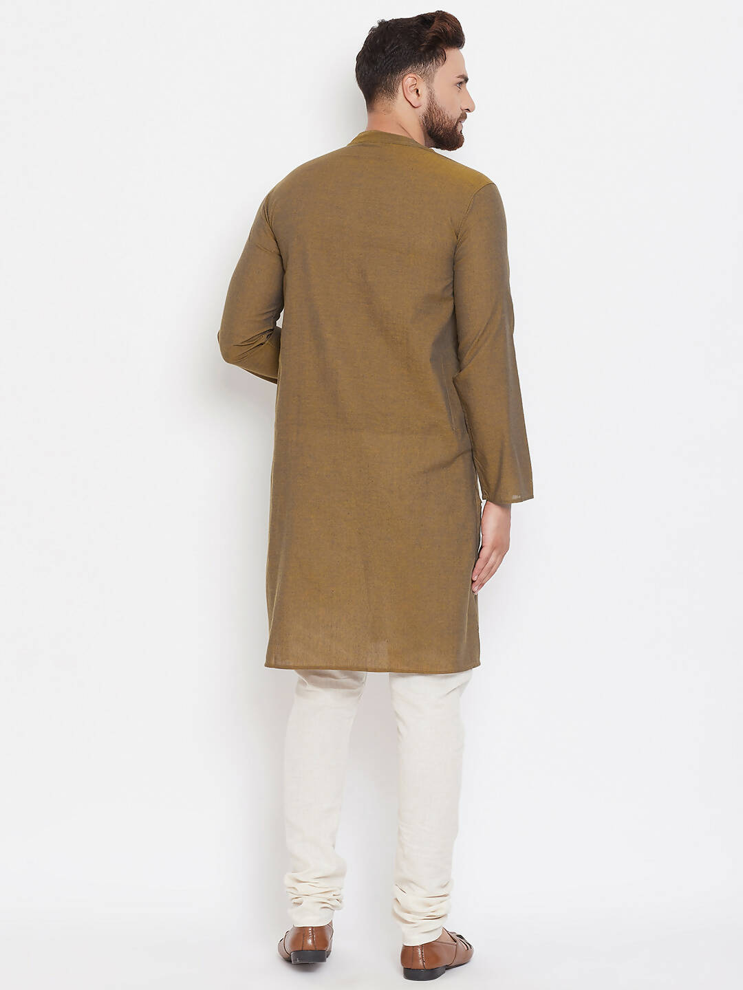 Even Apparels Brown Pure Cotton Men's Kurta With Band Collar | Grocsy