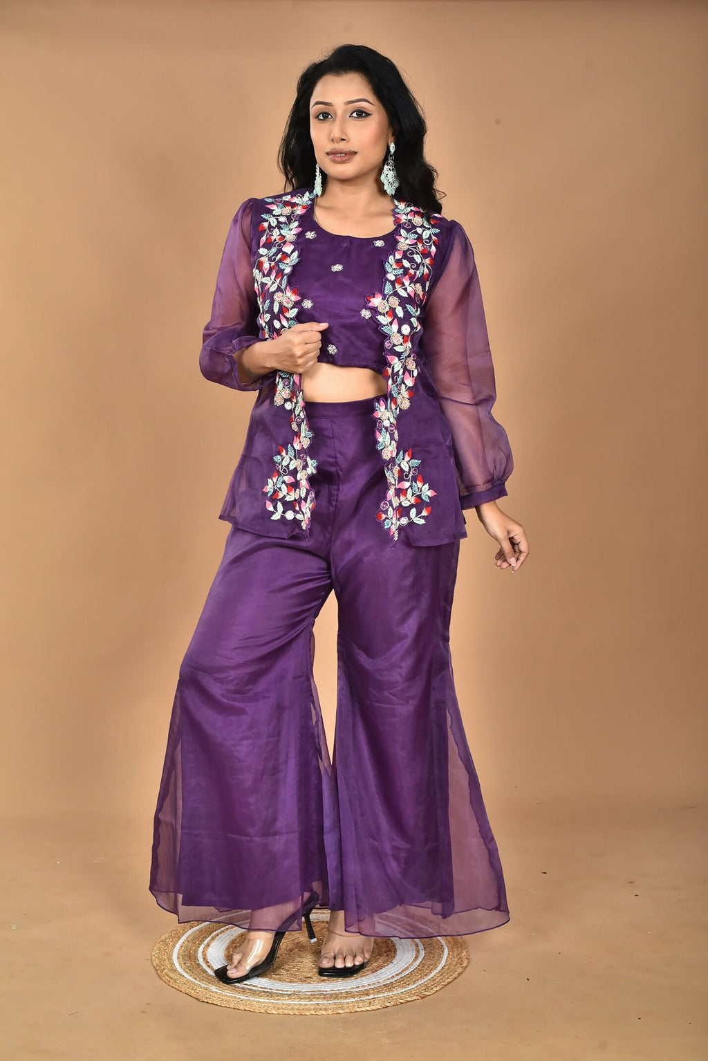 Morchari Women Hand Embroidery Crop Top-Purple | Grocsy