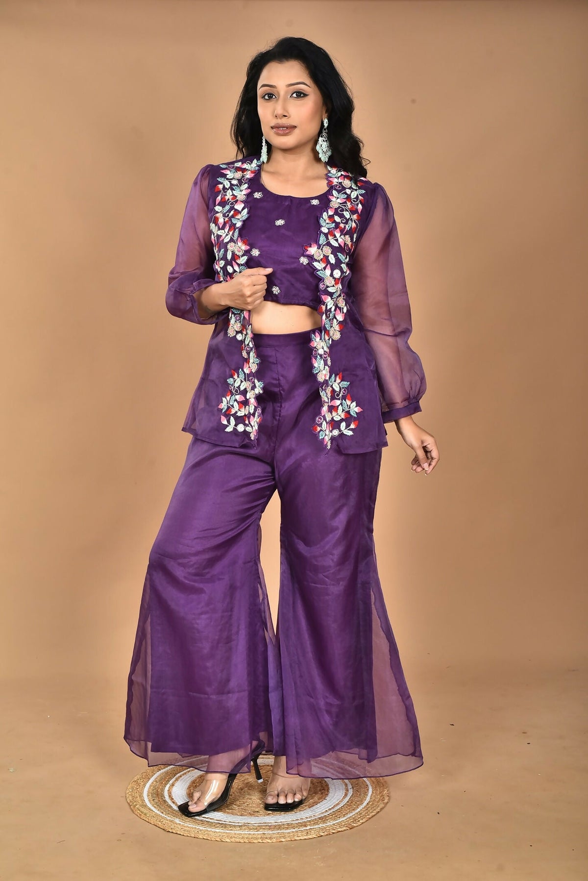 Morchari Women Hand Embroidery Crop Top-Purple | Grocsy
