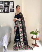 Vamika Embroidery Black Georgette Bollywood Saree | Grocsy