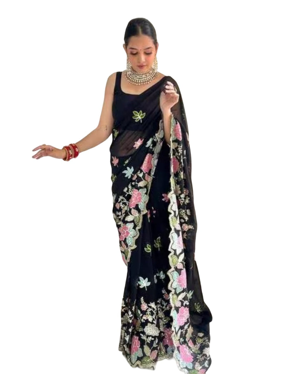 Vamika Embroidery Black Georgette Bollywood Saree | Grocsy