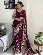 Vamika Embroidery Purple Georgette Bollywood Saree | Grocsy