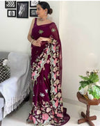 Vamika Embroidery Purple Georgette Bollywood Saree | Grocsy
