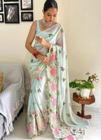 Vamika Embroidery Sky Blue Georgette Bollywood Saree | Grocsy