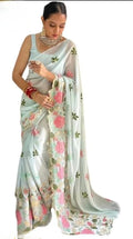 Vamika Embroidery Sky Blue Georgette Bollywood Saree | Grocsy