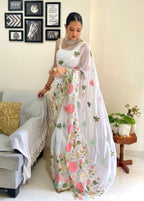 Vamika Embroidery White Georgette Bollywood Saree | Grocsy