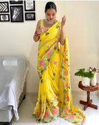 Vamika Embroidery Yellow Georgette Bollywood Saree | Grocsy