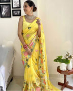 Vamika Embroidery Yellow Georgette Bollywood Saree | Grocsy