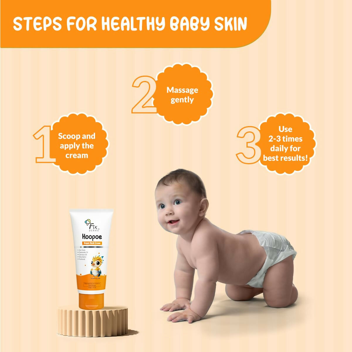 Fixderma Baby Hoopoe Diaper Rash Cream with Zinc Oxide & Panthenol | Grocsy