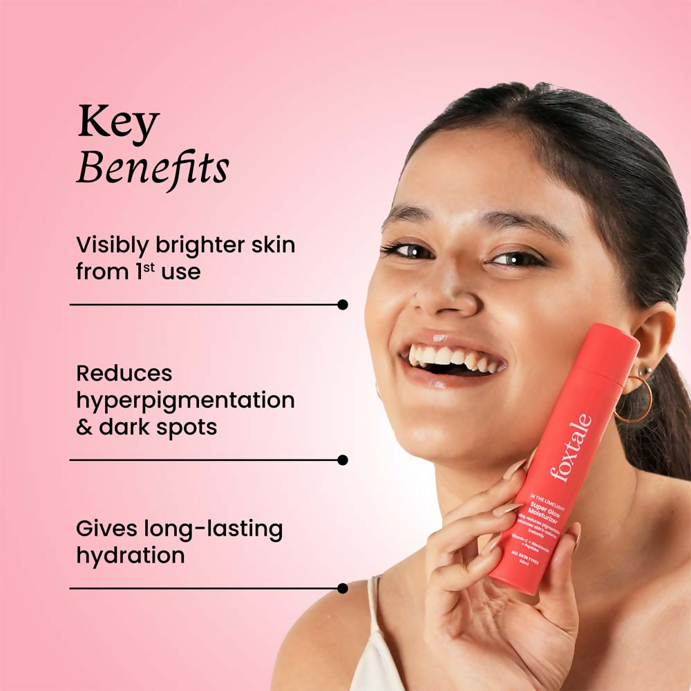 Foxtale Vitamin-C Super Glow Moisturiser With Niacinamide & Peptides For Glowing Skin | Grocsy
