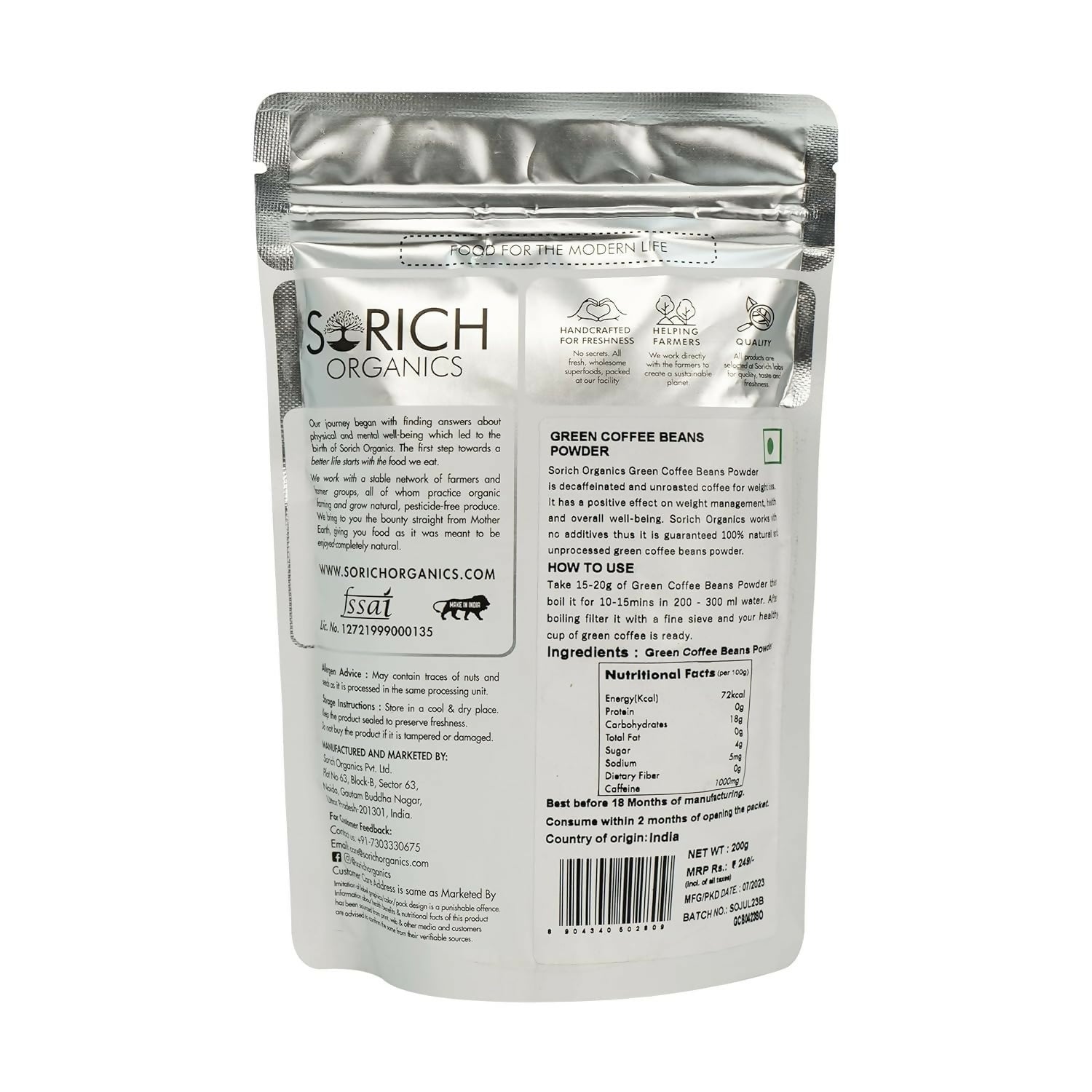 Sorich Organics 100% Pure & Natural Green Coffee Beans Powder | Grocsy