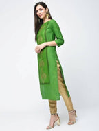 Aniyah Cotton Block Printed Green Color Straight Kurta (AN-129K) | Grocsy